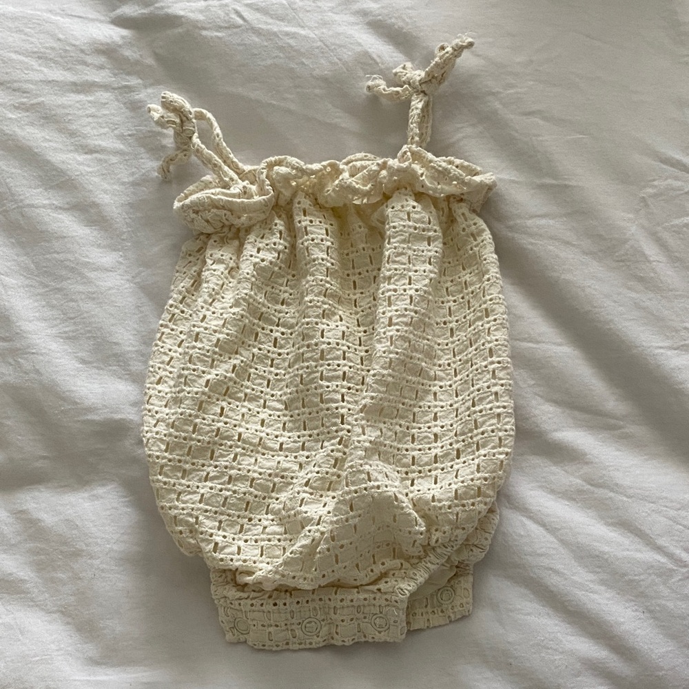 Rylee + Cru Cream Crochet Lace Baby Romper